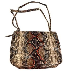 INC Snakeskin Shoulder Tote Purse Bag Gold Chain Strap Neutral Chic Work *see